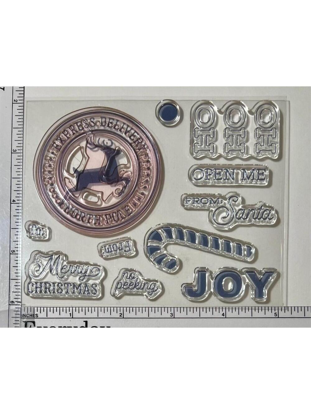 Christmas Clear Cling Stamp Set Joy Santa Reindeer North Pole Card Making